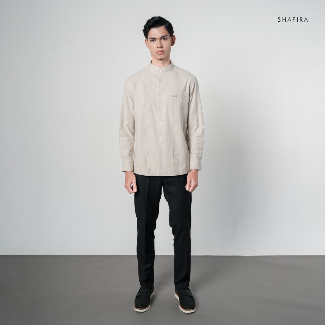 Shafira - Velric Menswear - Linen Koko With Embroidery Long Sleeve Shirt - Bahan Cotton Linen