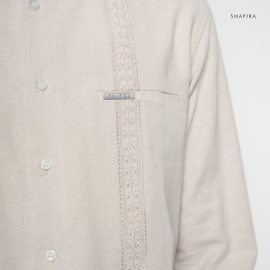 Shafira - Velric Menswear - Linen Koko With Embroidery Long Sleeve Shirt - Bahan Cotton Linen