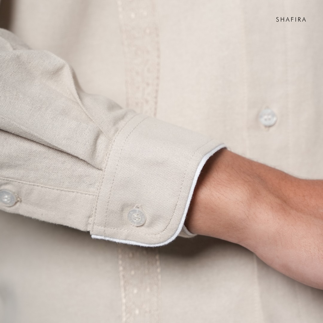 Shafira - Velric Menswear - Linen Koko With Embroidery Long Sleeve Shirt - Bahan Cotton Linen