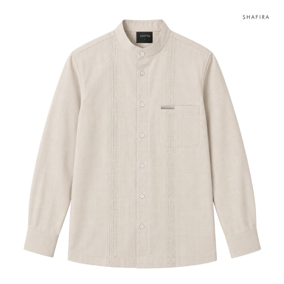 Shafira - Velric Menswear - Linen Koko With Embroidery Long Sleeve Shirt - Bahan Cotton Linen