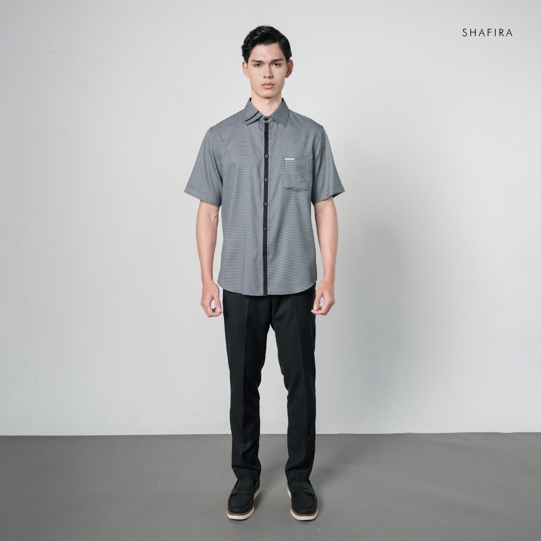 Shafira | Vireo Menswear | Dobby List Short Sleeve Shirt Pria Premium | Bahan Cotton Dobby Textured