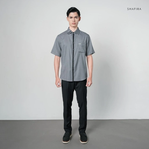 Shafira | Vireo Menswear | Dobby List Short Sleeve Shirt Pria Premium | Bahan Cotton Dobby Textured