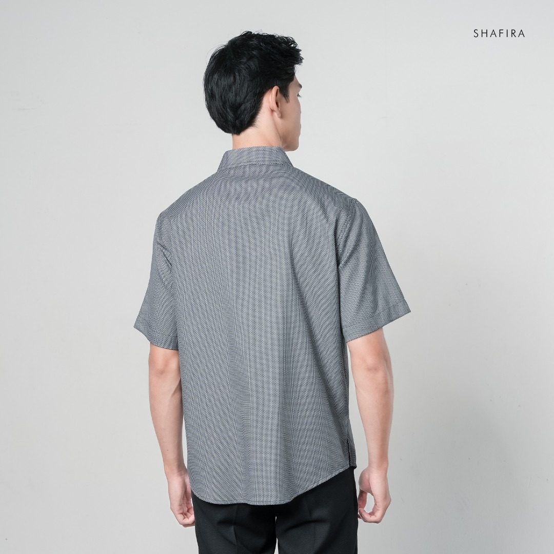 Shafira | Vireo Menswear | Dobby List Short Sleeve Shirt Pria Premium | Bahan Cotton Dobby Textured