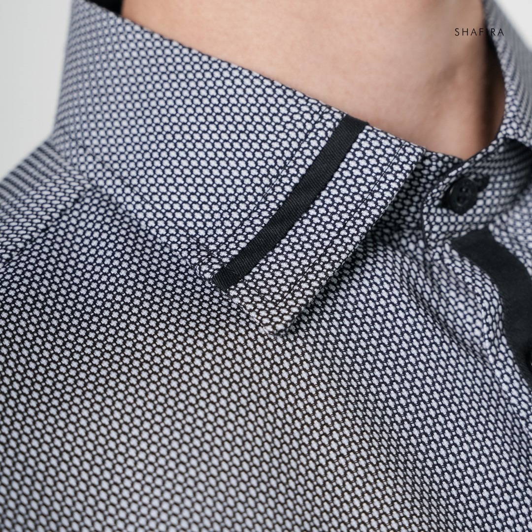 Shafira | Vireo Menswear | Dobby List Short Sleeve Shirt Pria Premium | Bahan Cotton Dobby Textured