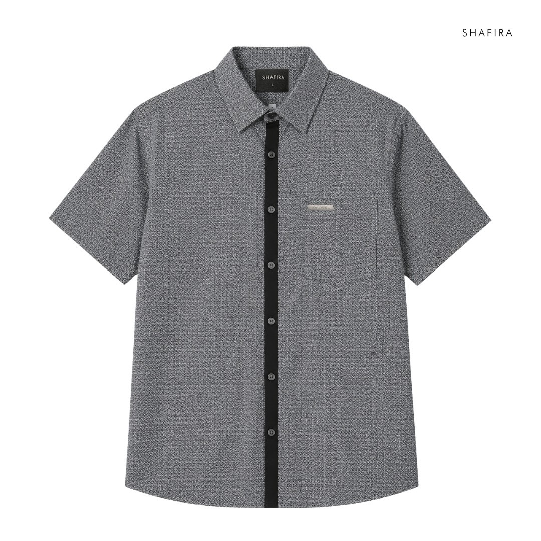 Shafira | Vireo Menswear | Dobby List Short Sleeve Shirt Pria Premium | Bahan Cotton Dobby Textured