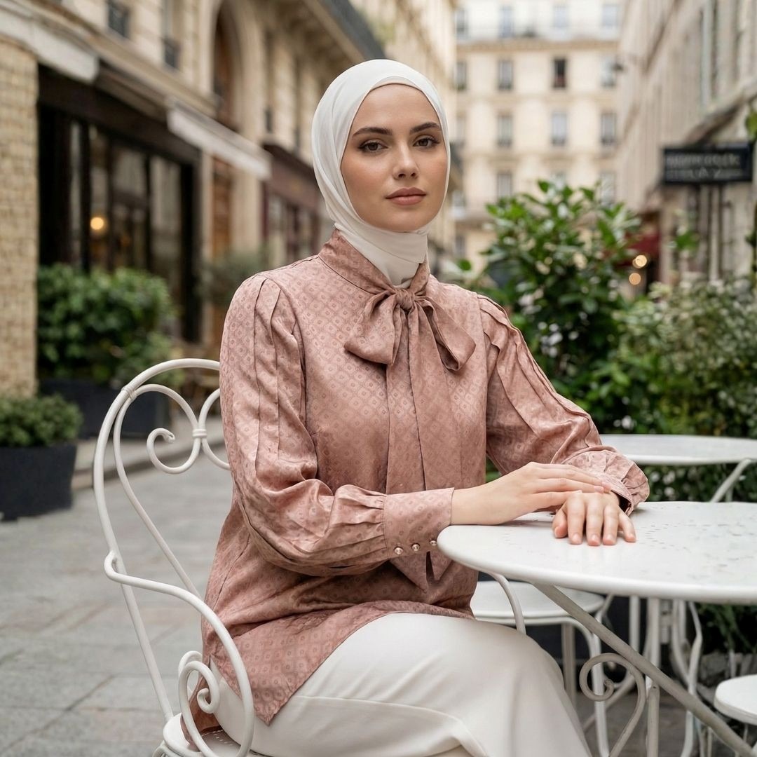 Shafira Yasmine Blouse | Tunik Atasan Wanita | Bahan Sateen Jacquard Printed