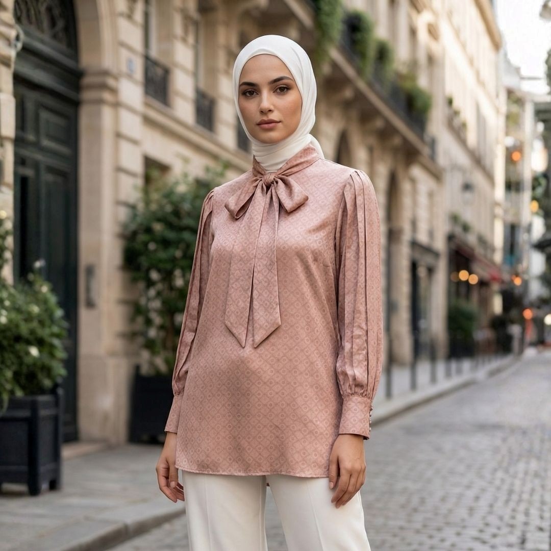Shafira Yasmine Blouse | Tunik Atasan Wanita | Bahan Sateen Jacquard Printed