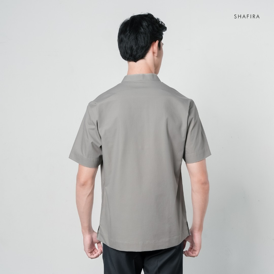 Shafira | Rivo Menswear | Cotton With Quarter Zip Short Sleeve Shirt Pria Premium | Bahan Cotton Twill
