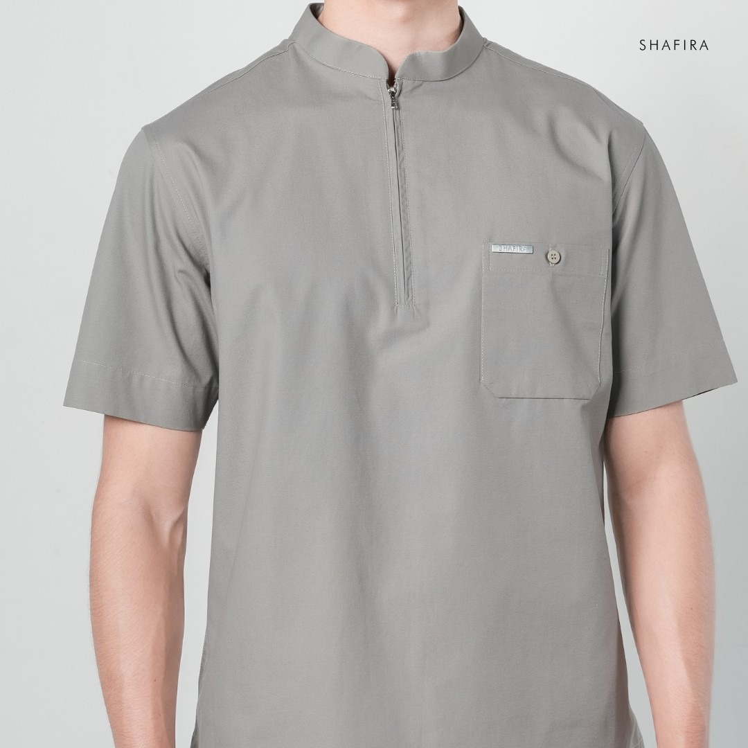 Shafira | Rivo Menswear | Cotton With Quarter Zip Short Sleeve Shirt Pria Premium | Bahan Cotton Twill