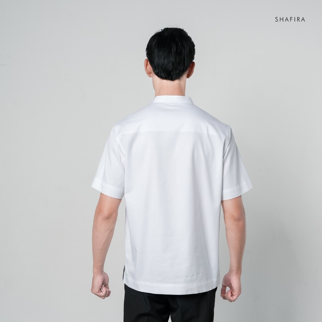 Shafira | Rivo Menswear | Cotton With Quarter Zip Short Sleeve Shirt Pria Premium | Bahan Cotton Twill