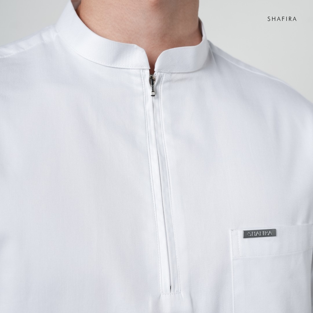 Shafira | Rivo Menswear | Cotton With Quarter Zip Short Sleeve Shirt Pria Premium | Bahan Cotton Twill