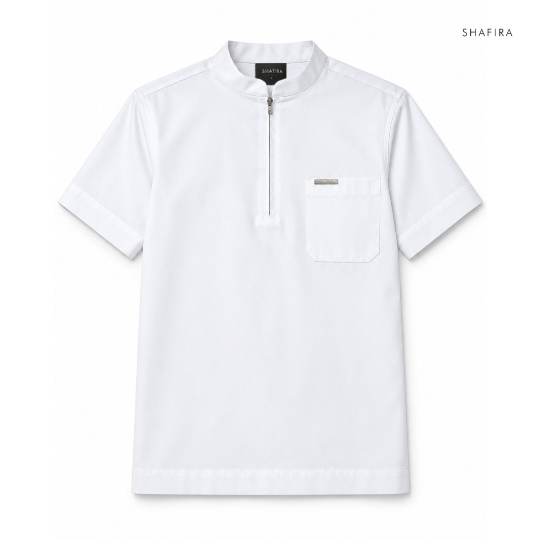 Shafira | Rivo Menswear | Cotton With Quarter Zip Short Sleeve Shirt Pria Premium | Bahan Cotton Twill