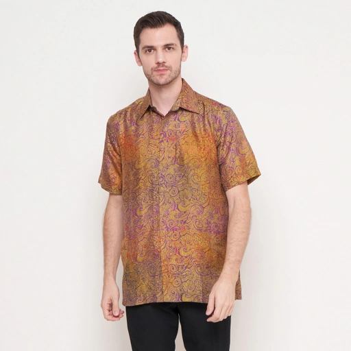 Image of ALLEIRA BATIK SHORT SLEEVE SHIRT SILK ATBM YELLOW 05662/MH