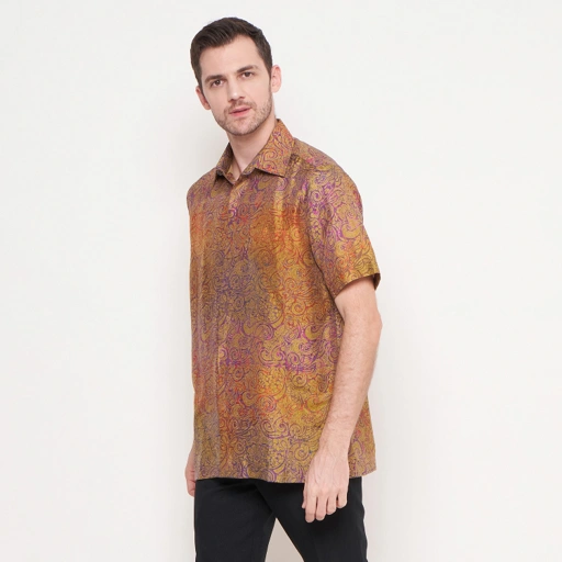 Image of ALLEIRA BATIK SHORT SLEEVE SHIRT SILK ATBM YELLOW 05662/MH