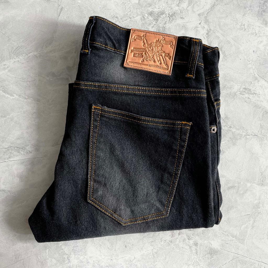 PRE WASH BLACK DENIM STRETCH Celana Jeans Pria Panjang Hitam washed Slim Fit
