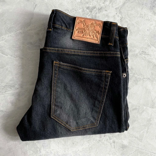 Image of PRE WASH BLACK DENIM STRETCH Celana Jeans Pria Panjang Hitam washed Slim Fit