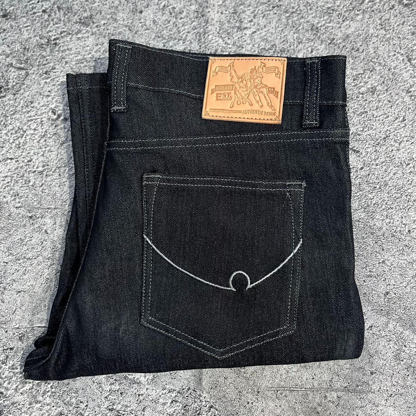 Black Indigo Denim Stretch 13oz Celana Jeans Pria Slim Fit