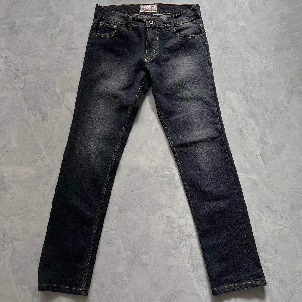 PRE WASH BLACK DENIM STRETCH Celana Jeans Pria Panjang Hitam washed Slim Fit