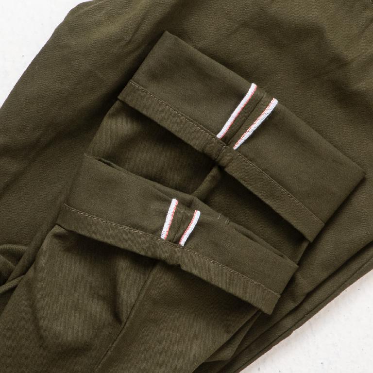 CARGO PANTS GREEN ARMY SELVEDGE ACCENT Slim Twill Panjang Chino Straight Pria Celana Hitam Kerja Katun