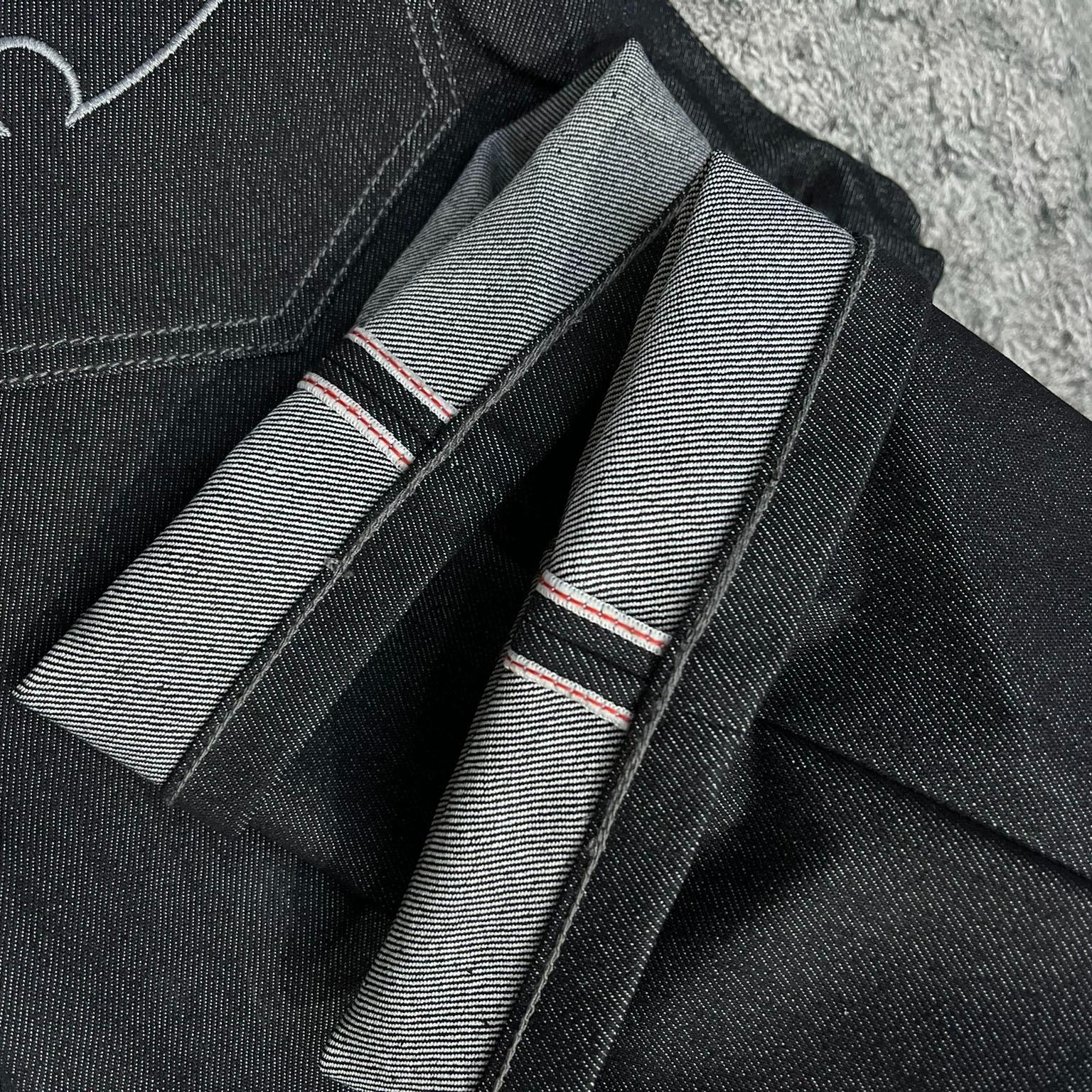 Black Indigo Denim Stretch 13oz Celana Jeans Pria Slim Fit