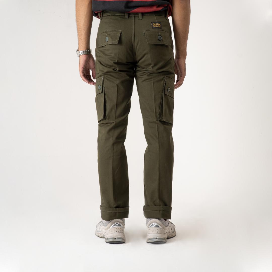 CARGO PANTS GREEN ARMY SELVEDGE ACCENT Slim Twill Panjang Chino Straight Pria Celana Hitam Kerja Katun
