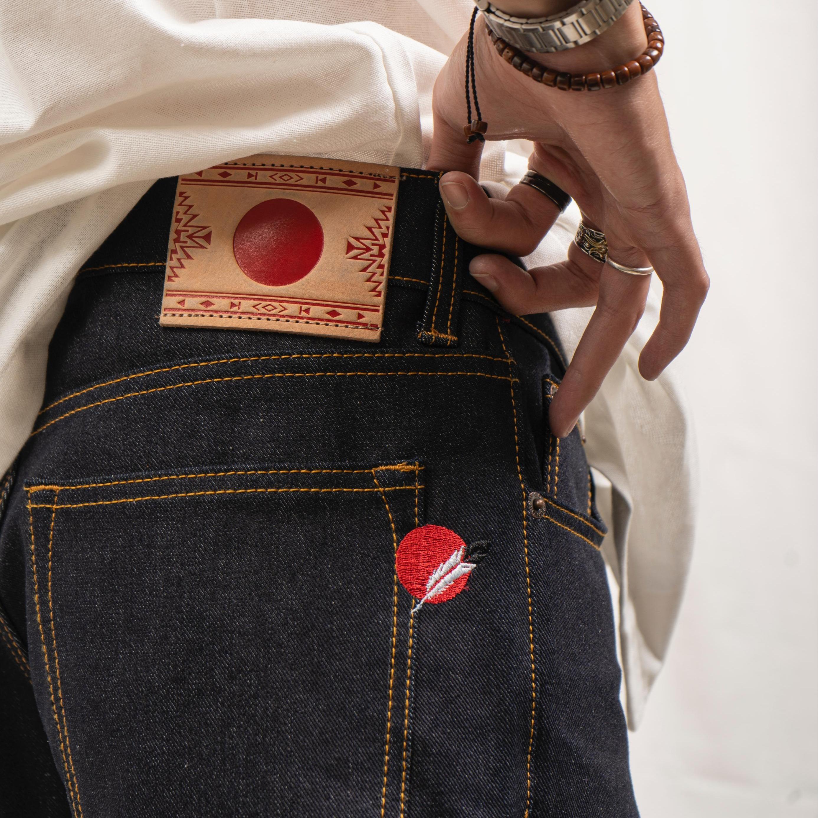 FUJI1995 X DISTIN DENIM BLACK INDIGO PANTS SELVEDGE ACCENT 15.5OZ Jeans Pria Panjang Slim Straight Fit
