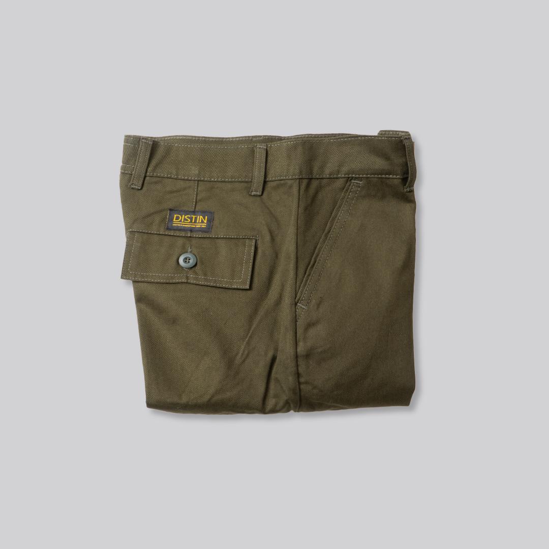 CARGO PANTS GREEN ARMY SELVEDGE ACCENT Slim Twill Panjang Chino Straight Pria Celana Hitam Kerja Katun