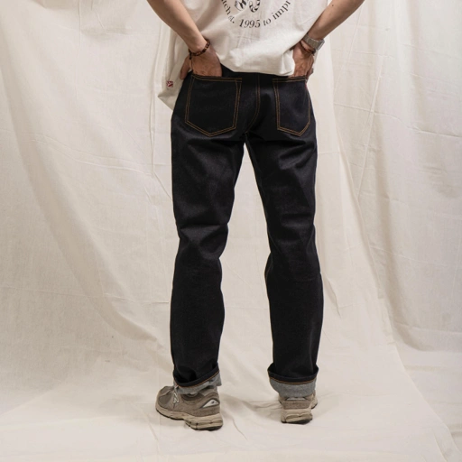 Image of FUJI1995 X DISTIN DENIM BLACK INDIGO PANTS SELVEDGE ACCENT 15.5OZ Jeans Pria Panjang Slim Straight Fit