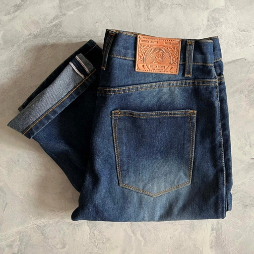 Image of DistinDenim Pre Wash Denim Indigo - Celana Denim Selvedge accent prewash indigo Blue Denim