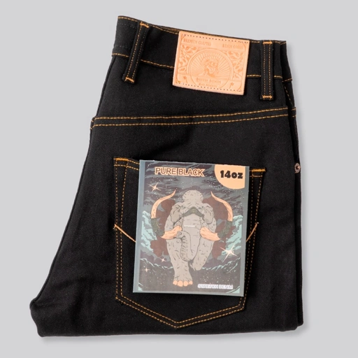 Image of PURE X BLACK DENIM SELVEDGE ACCENT - Celana Denim Black Selvedge Accent 13.5oz Black Denim Strecth