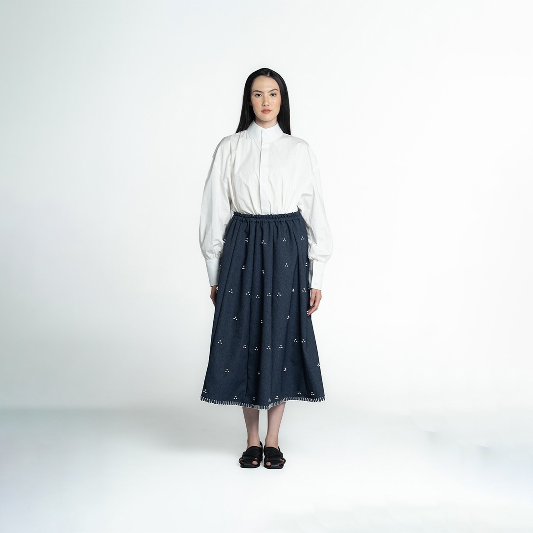 Dama Kara Rintik Sashiko Panel Skirt