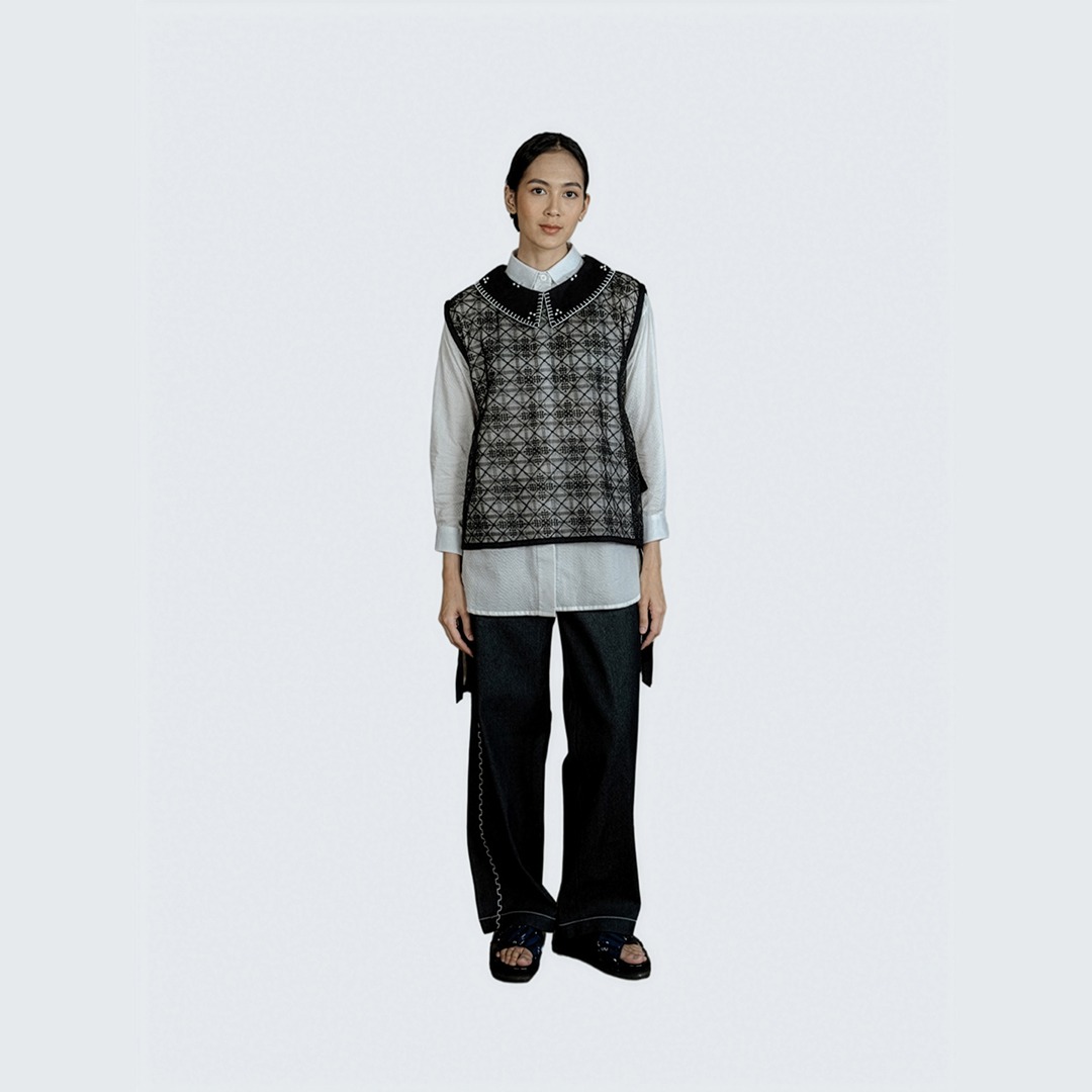 Dama Kara Basic Vest Collar Sashiko