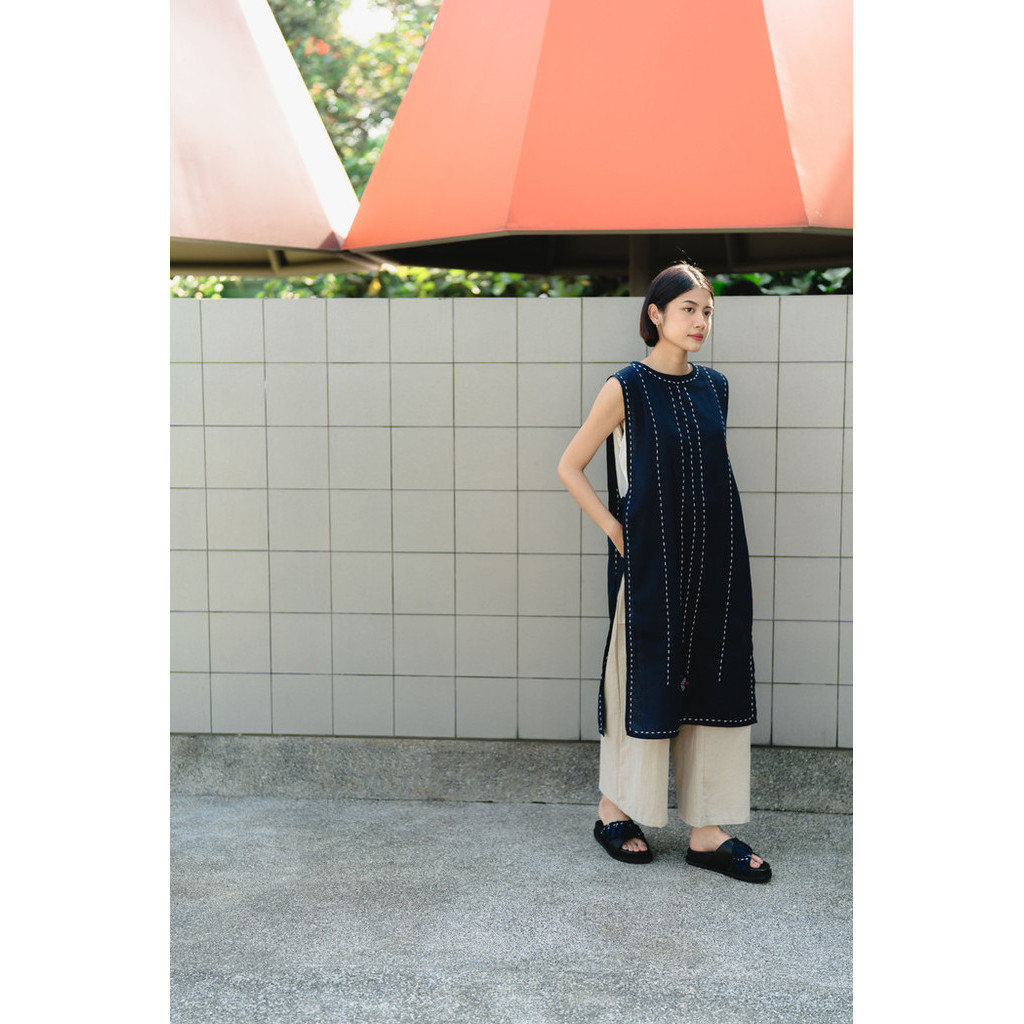 Dama Kara Jalin Long Vest Sashiko