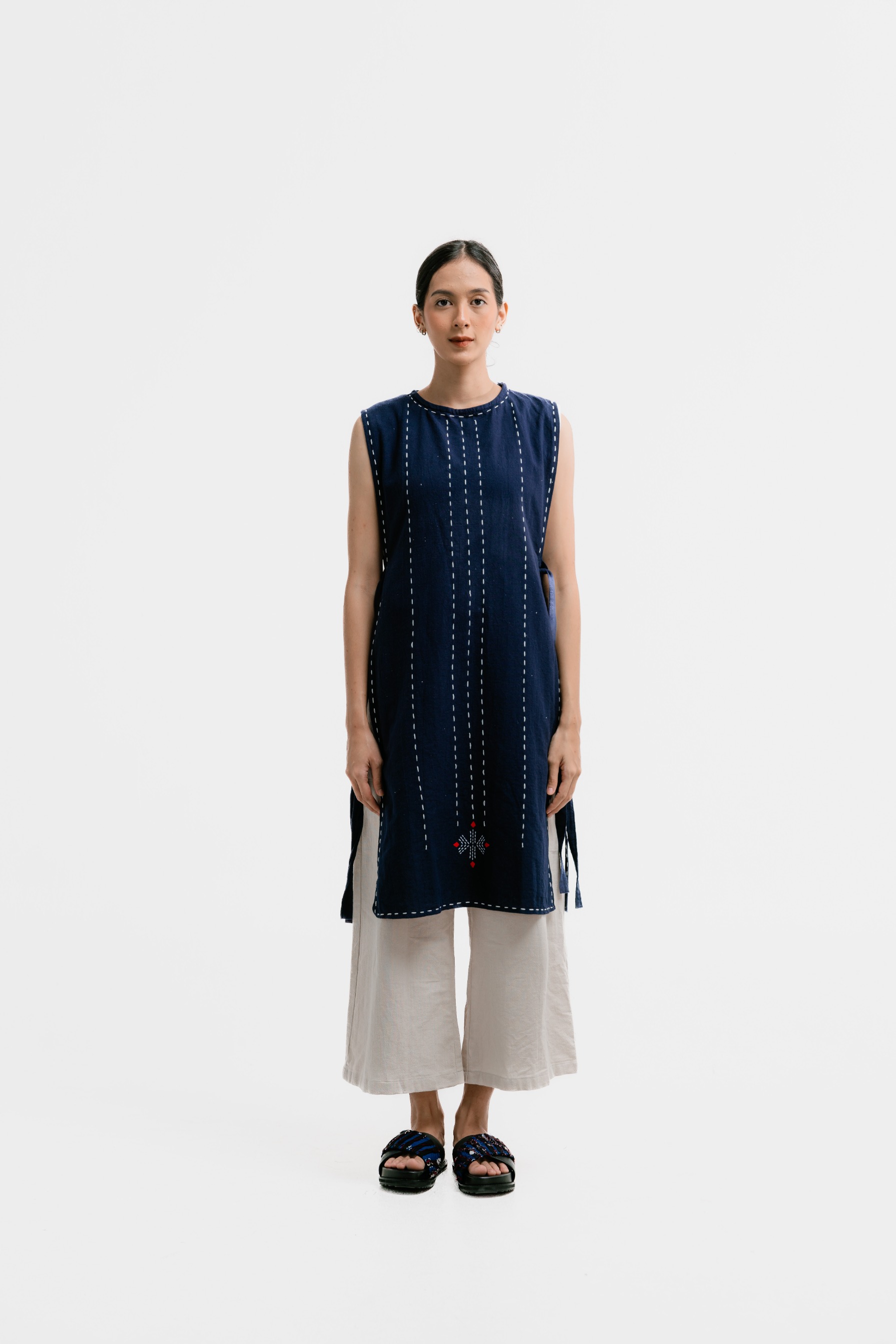 Dama Kara Jalin Long Vest Sashiko