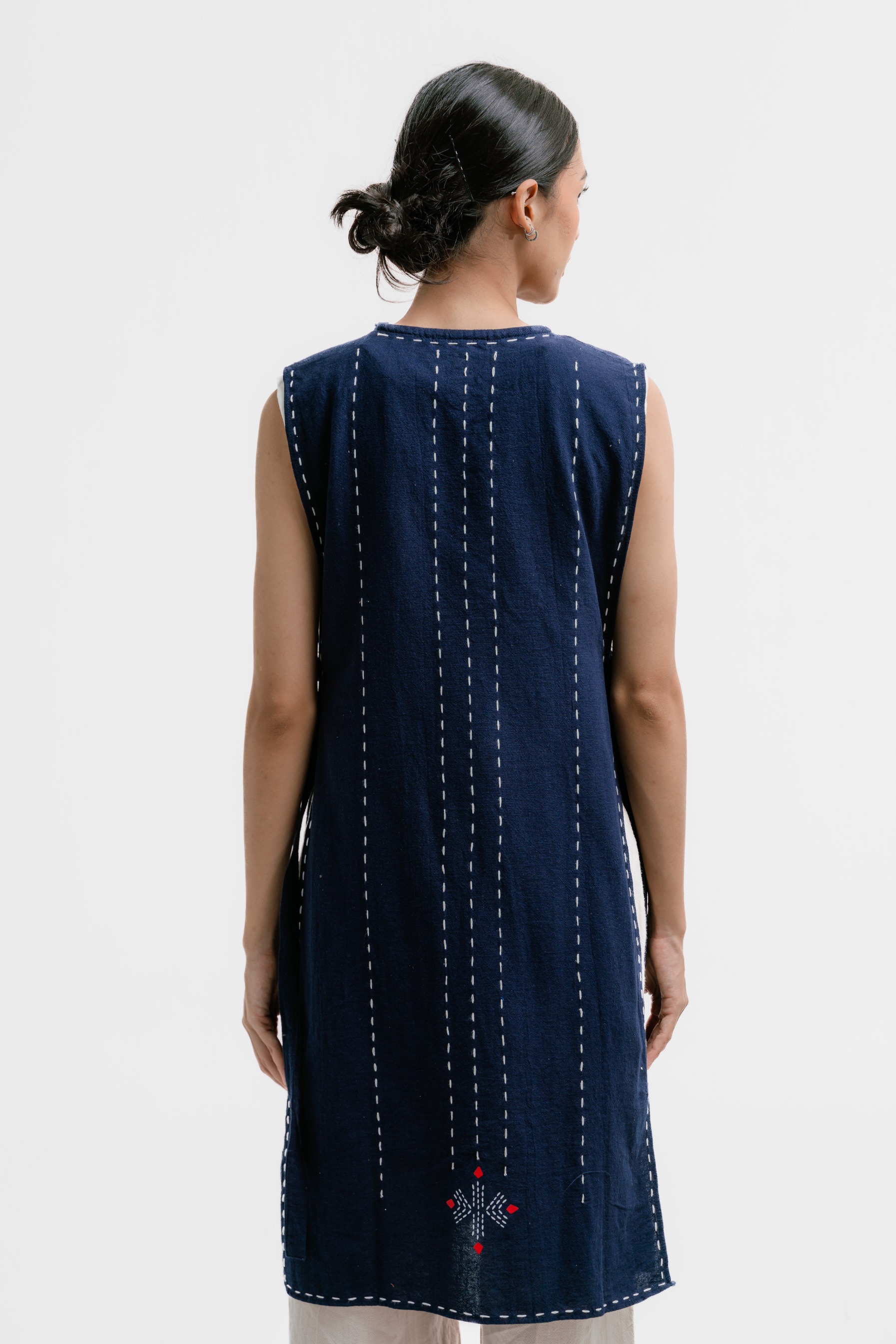 Dama Kara Jalin Long Vest Sashiko