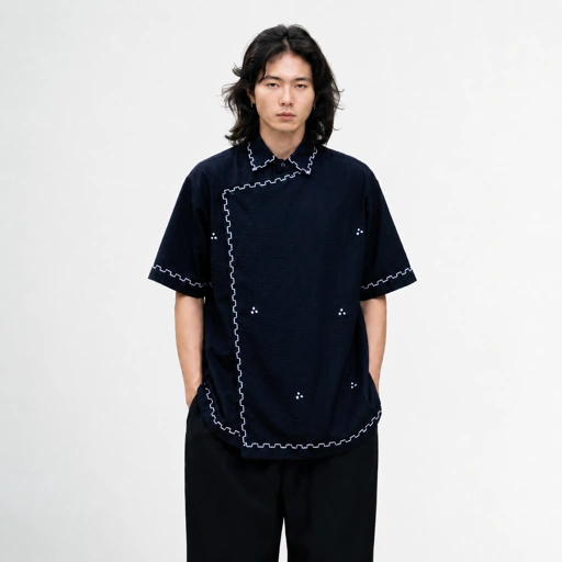 Dama Kara Senarai Kemeja Janggan Sashiko Shortsleeve