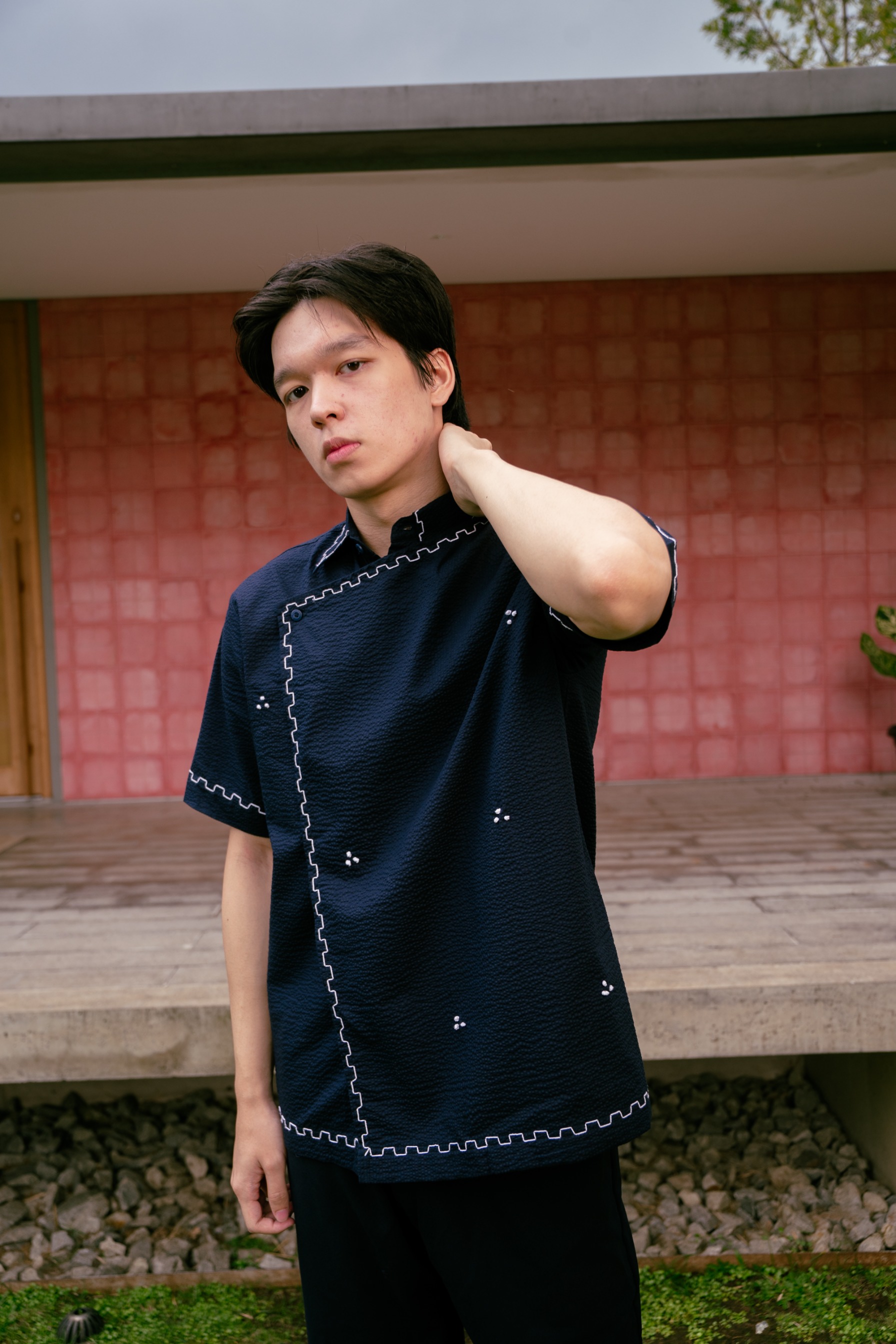 Dama Kara Senarai Kemeja Janggan Sashiko Shortsleeve