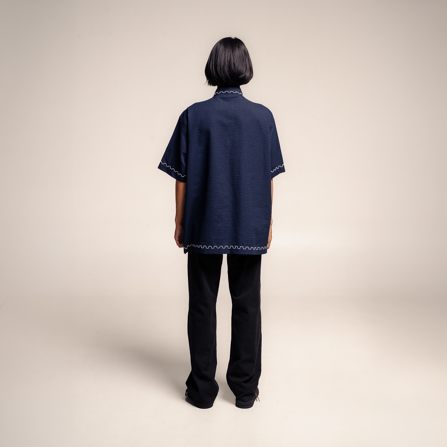 Dama Kara Senarai Kemeja Janggan Sashiko Shortsleeve