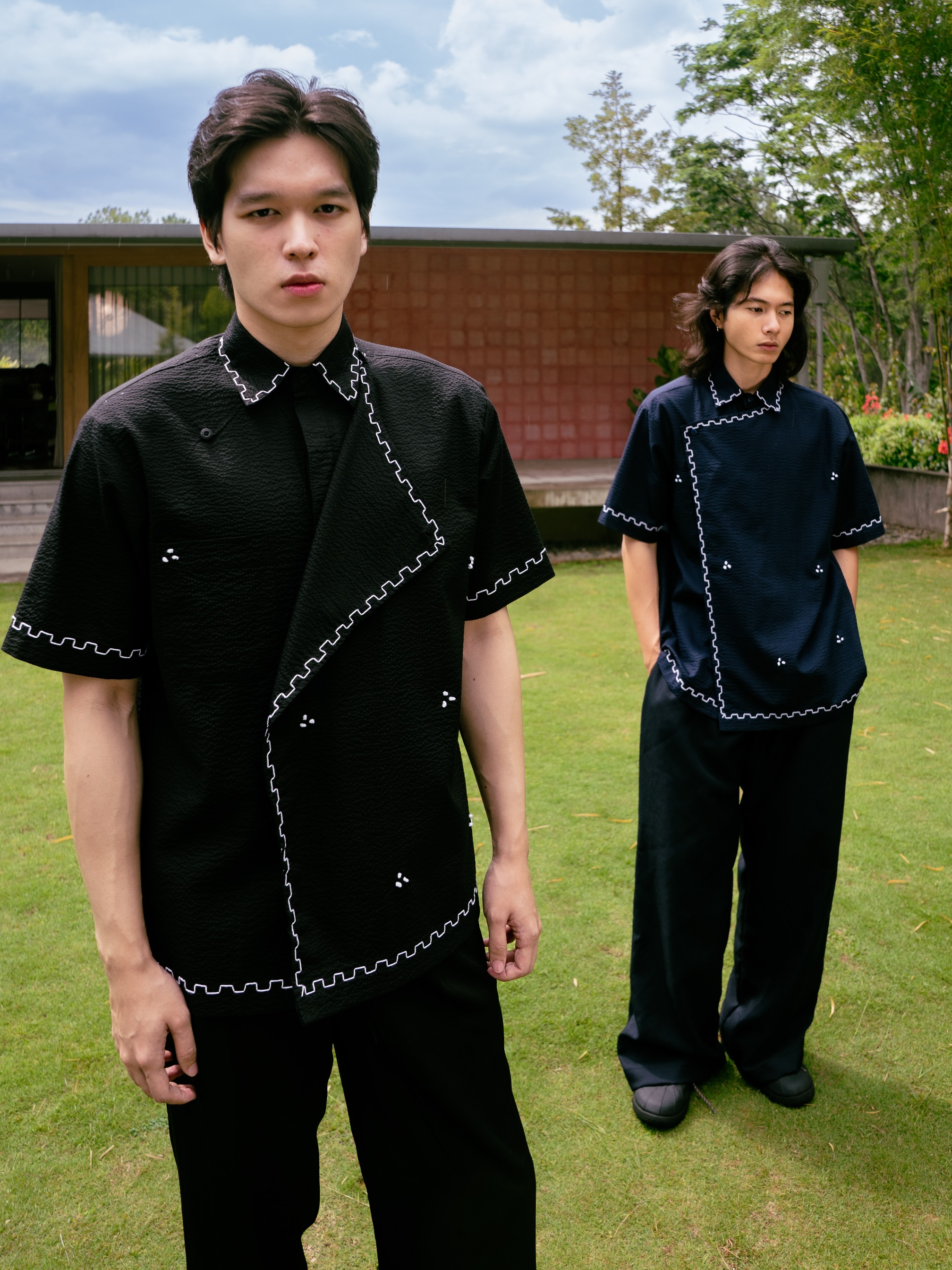 Dama Kara Senarai Kemeja Janggan Sashiko Shortsleeve