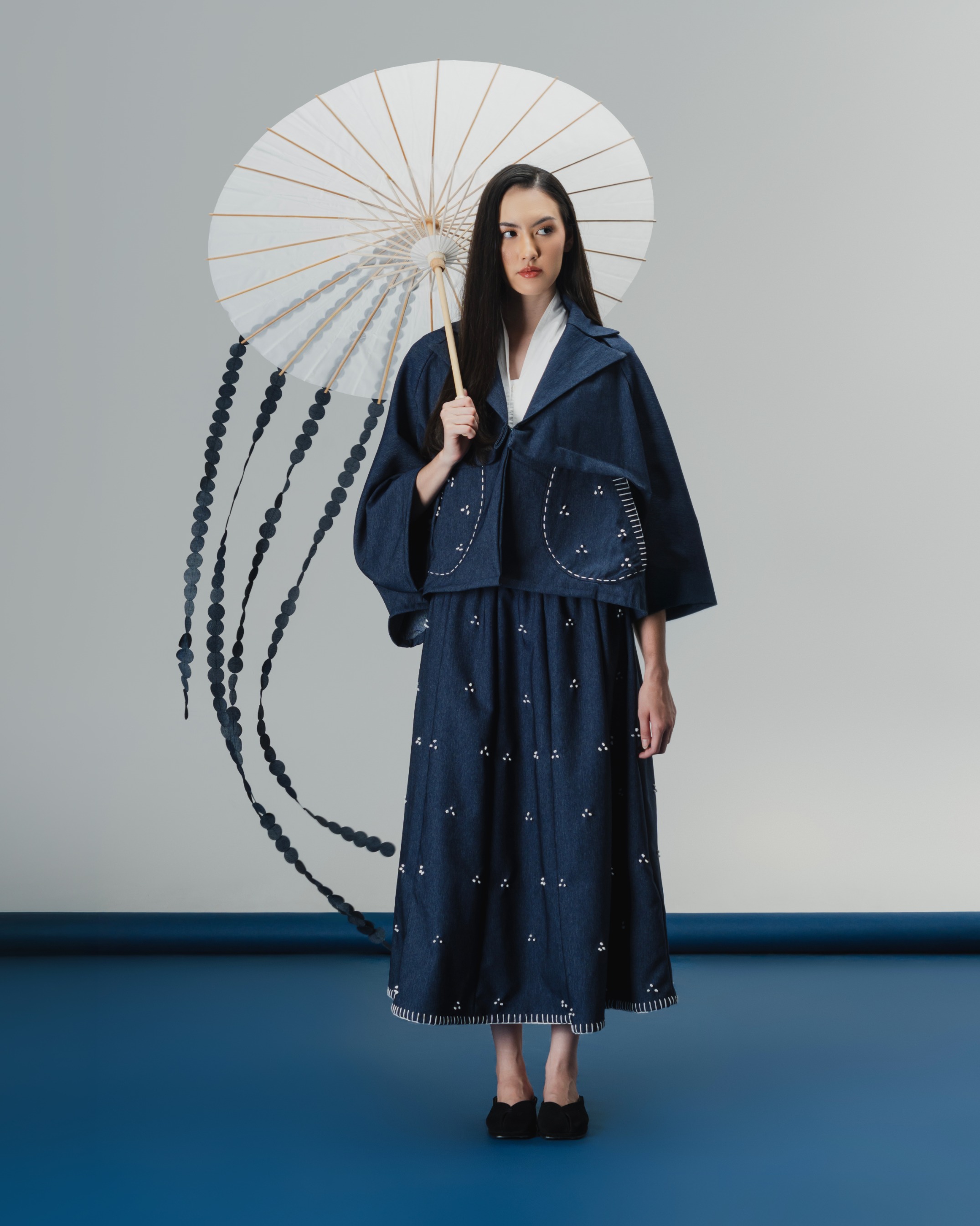 Dama Kara Rintik Sashiko Panel Skirt
