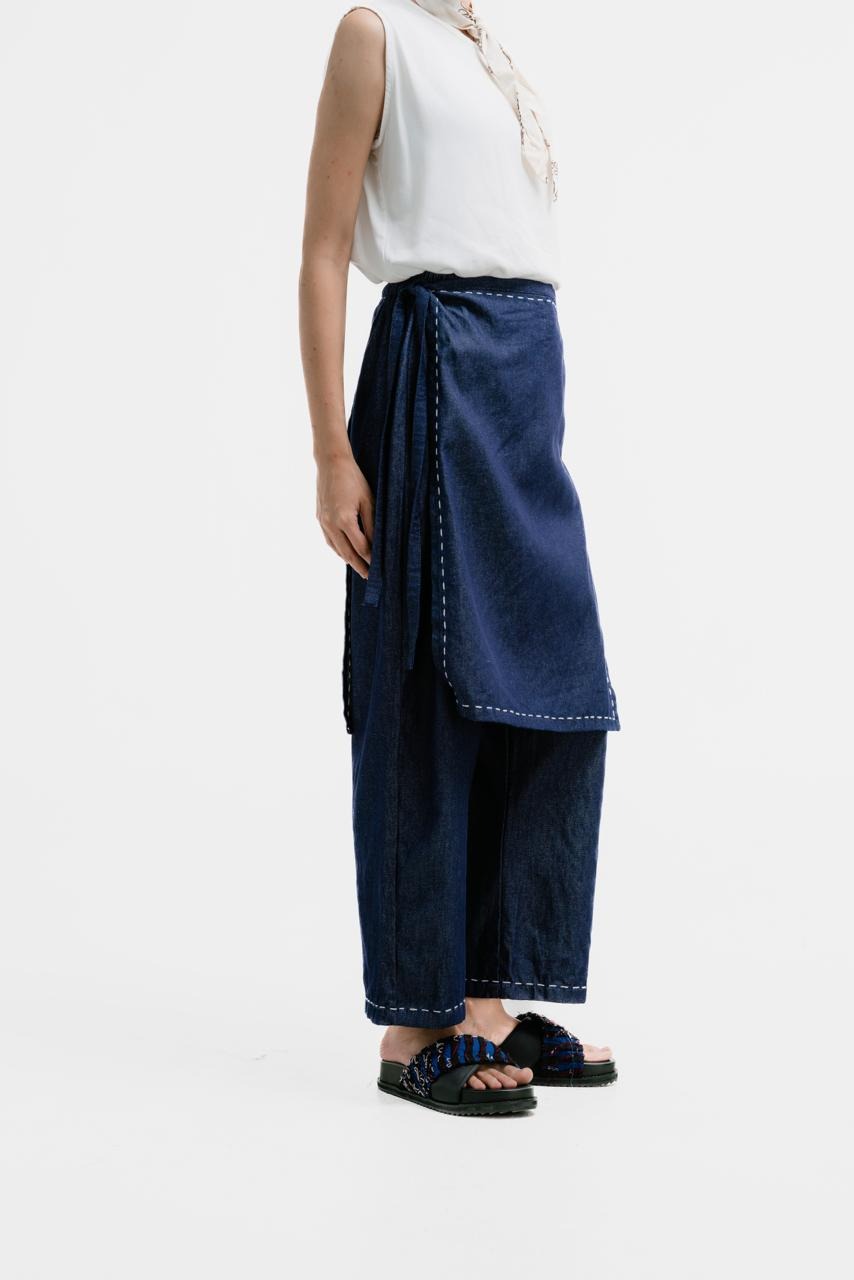 Dama Kara Basic Denim Sashiko Apron Pants