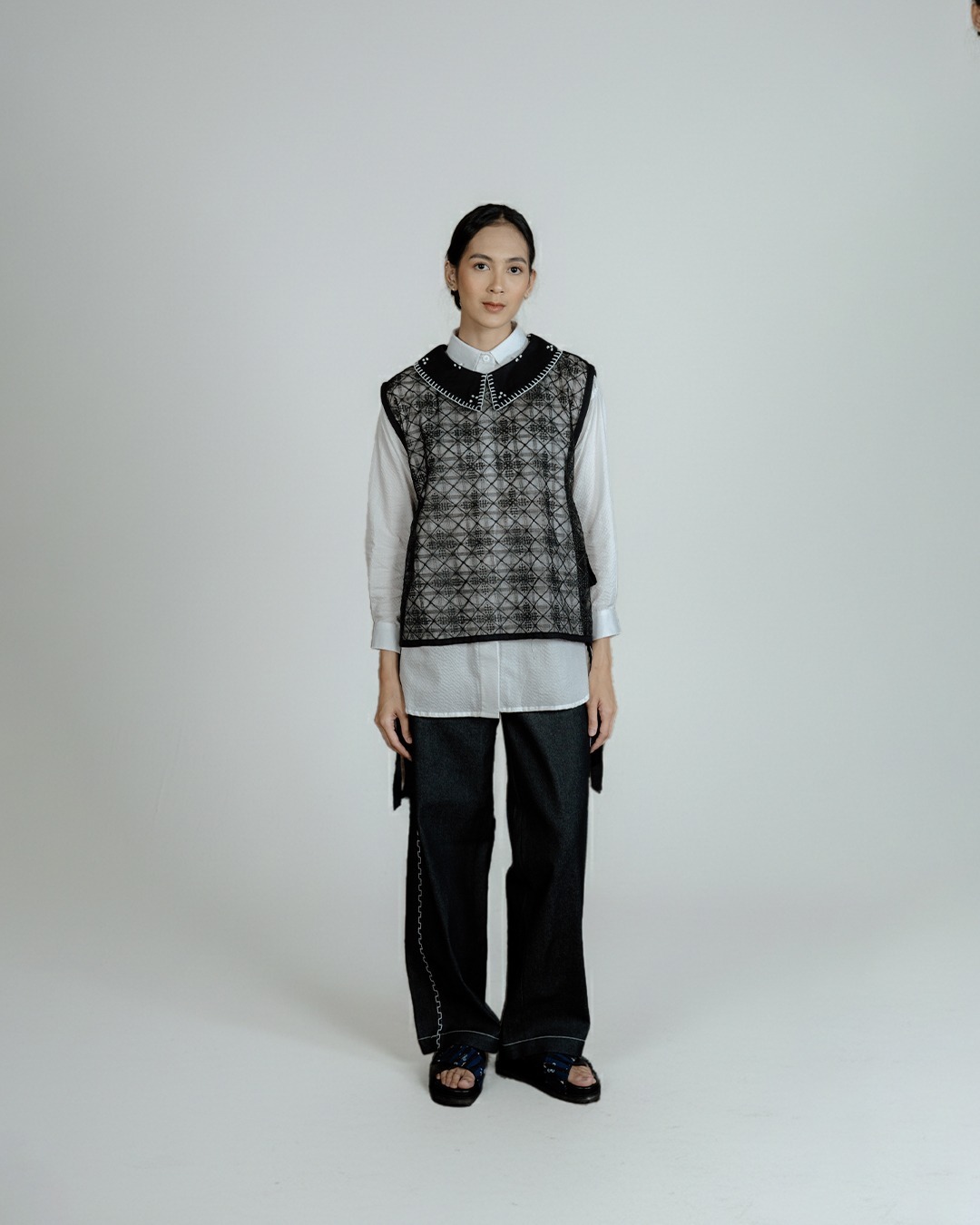 Dama Kara Basic Vest Collar Sashiko