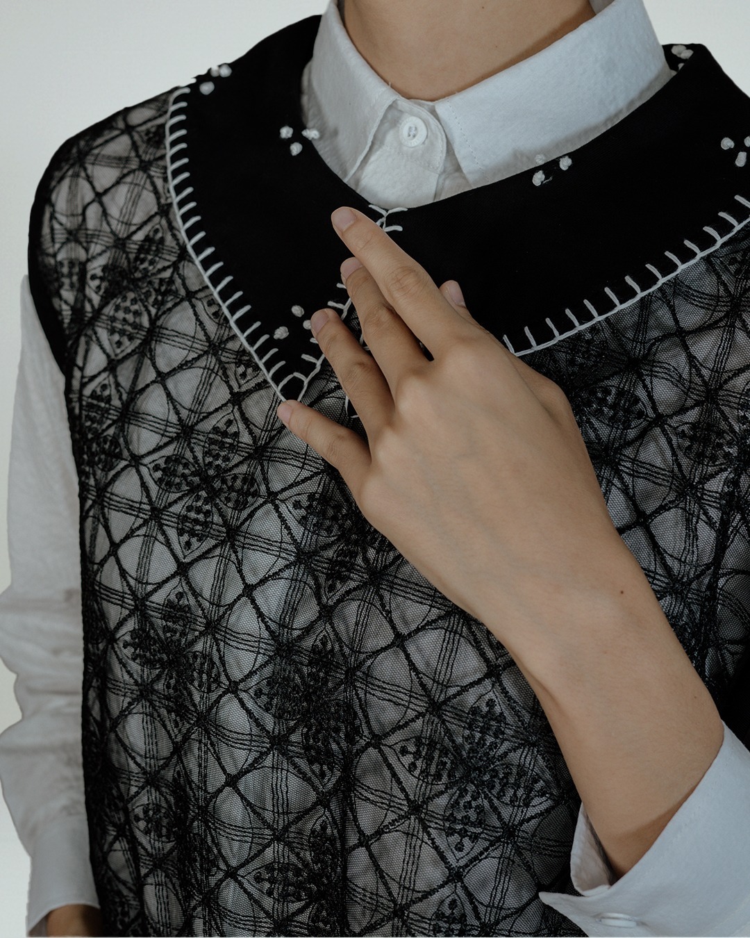 Dama Kara Basic Vest Collar Sashiko