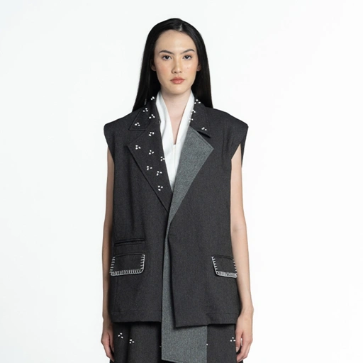 Dama Kara Rintik Overlay Blazer