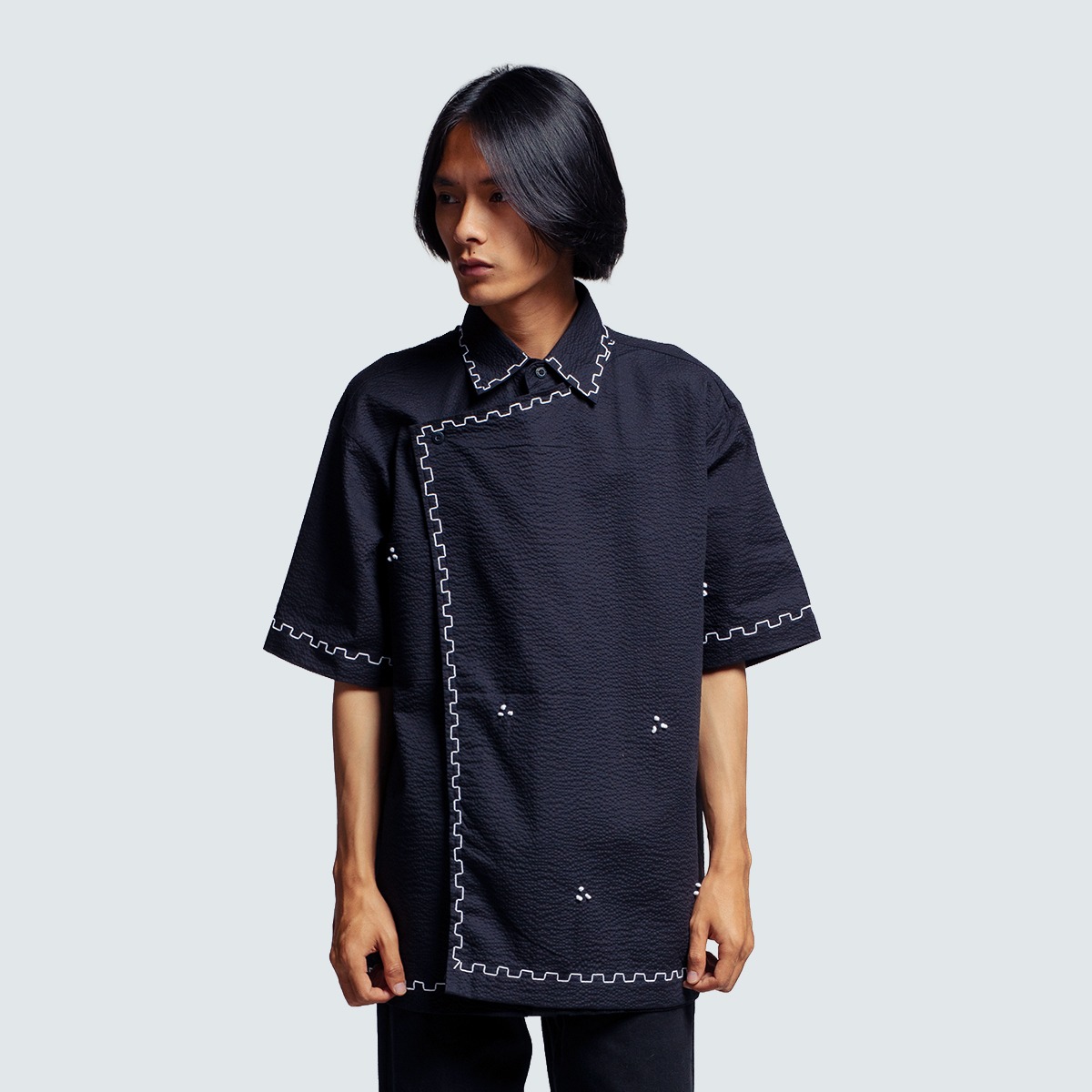 Dama Kara Senarai Kemeja Janggan Sashiko Shortsleeve
