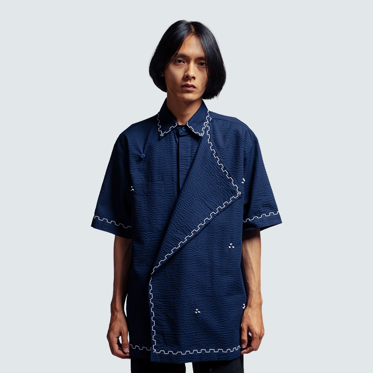 Dama Kara Senarai Kemeja Janggan Sashiko Shortsleeve