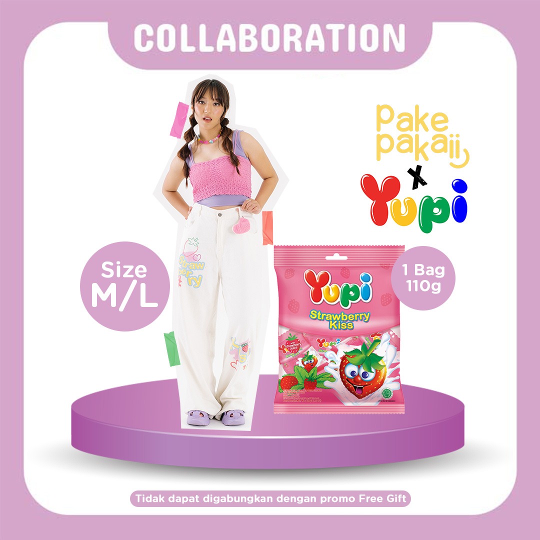 Yupi X PakePakaii Strawberry Kiss Pants Broken White