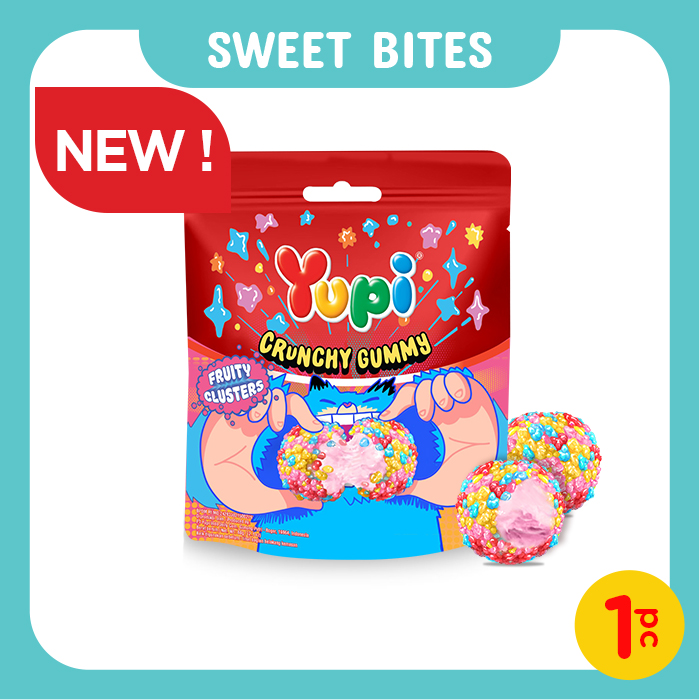 Yupi Crunchy Gummy Fruity Clusters Pouch 50 Gram