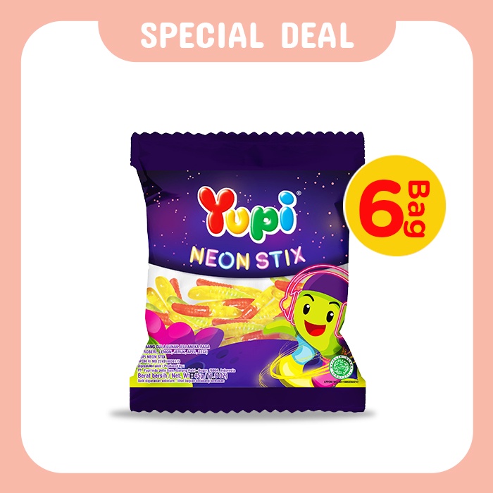 Six Pack Yupi Neon Stix 45 Gr
