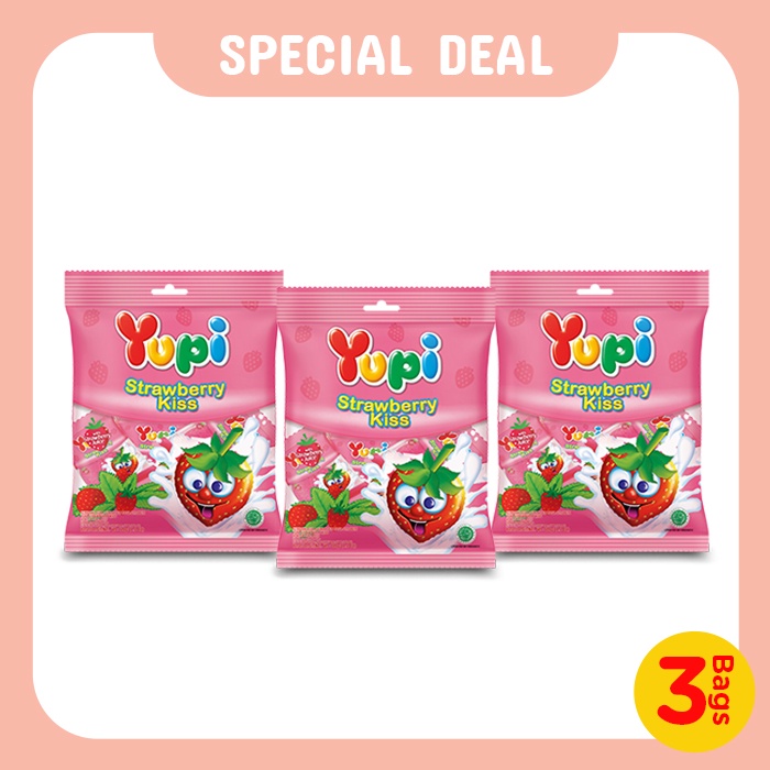 Triple Bag Yupi Strawberry Kiss 120 Gr